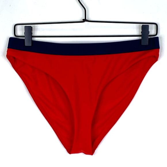 SUPERDRY Sport Bikini Brief Swimsuit Bottom Sz 6 Red Blue Colorblock Lined NWT - Picture 1 of 8